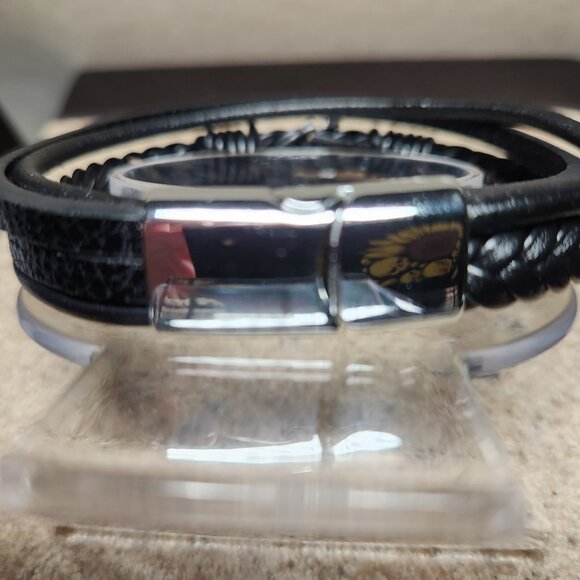 LEATHER 3 JOINED BRACELETS STAINLESS CLASP SILVER CROSS ADJUSTABLE UNISEX NWT - Picture 7 of 9